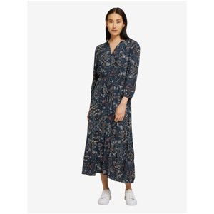 Dark Blue Women Patterned Midi Dress with Tom Tailor Tie - Women