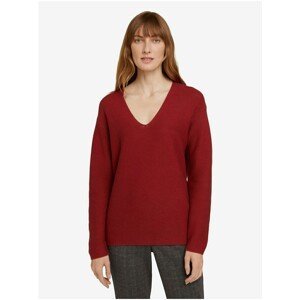 Red Women's Ribbed Sweater with Clamshell Neck Tom Tailor - Women