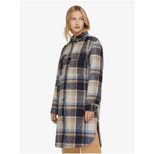 Cream-Blue Women's Plaid Shirt Coat Tom Tailor Denim L - Women