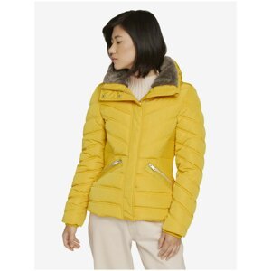 Yellow Women's Quilted Winter Jacket with Collar with Artificial Fur Tom Tailor - Women