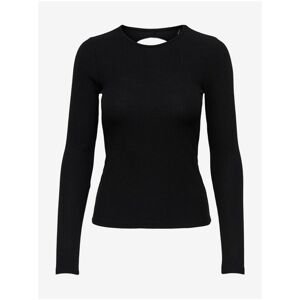 Black Women's Ribbed T-Shirt with Neckline ONLY Nella - Women