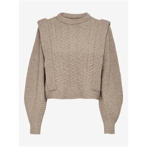 Brown Women's Ribbed Sweater with Balloon Sleeves ONLY Macadamia - Women
