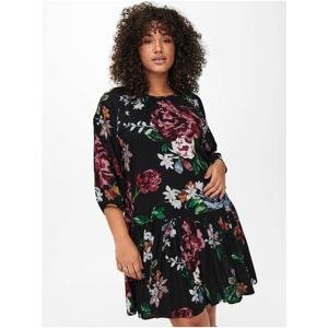 Black Floral Dress with Three-Quarter Sleeves ONLY CARMAKOMA Mondena - Women