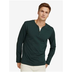 Dark Green Men's T-Shirt with Buttons Tom Tailor - Men's