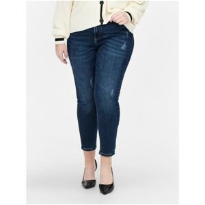 Dark Blue Skinny Fit Jeans with Tattered Effect ONLY CARMAKOMA Kilos - Women