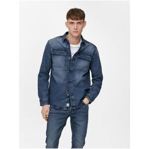 Dark Blue Denim Shirt with Embroidered Effect ONLY & SONS Camon - Men's