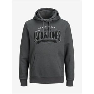 Dark Grey Patterned Hoodie Jack & Jones Logo - Mens