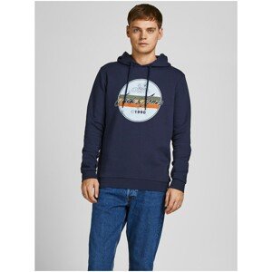 Dark Blue Patterned Hoodie Jack & Jones Brady - Men