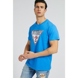 Guess Blue Men's T-Shirt Triesley Triangle Logo - Men's