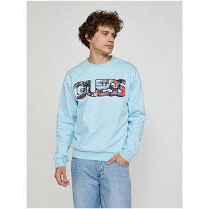 Light blue men's sweatshirt with Guess Tibby print - Men