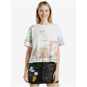 White Women's Patterned T-Shirt Desigual Vintage Mickey - Women