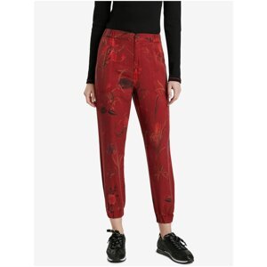 Red Women's Shortened Patterned Trousers Desigual Cmotiger - Women