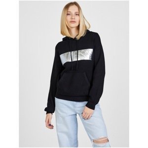 Black Women's Hoodie with Inscription in Guess Silver - Women