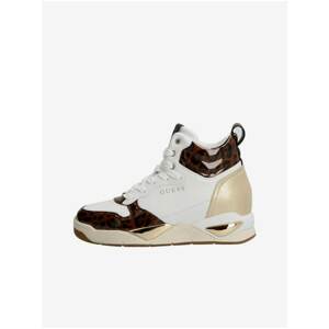 Beige White Women's Ankle Sneakers with Animal Pattern Guess - Women