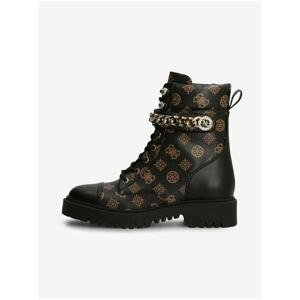 Black Women Patterned Ankle Boots with Guess Decorative Details - Women