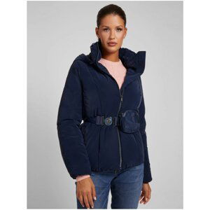 Dark Blue Women's Lightweight Jacket with Hood and Belt with Guess Pocket - Women