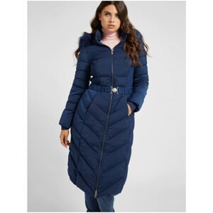 Dark Blue Women's Quilted Coat with Drawaway Hood Guess Cate - Women
