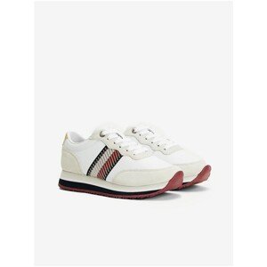 White Women's Leather Sneakers Tommy Hilfiger Sequins Runner - Women