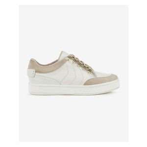 Beige-White Women's Leather Sneakers Geox Leelù - Women