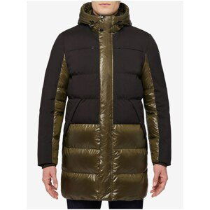 GEOX Black-Green Men's Quilted Elongated Winter Jacket with Hood Ge - Men