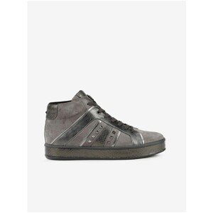 Grey Women's Ankle Leather Sneakers with Geox Leelu Decoration - Women