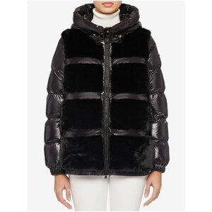 GEOX Black Women's Quilted Winter Jacket with Gloves with Artificial Fur - Women