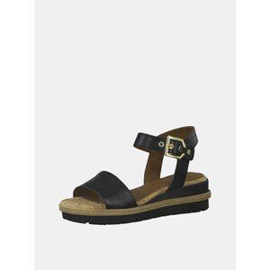 Black Leather Sandals on The Tamaris Platform - Women