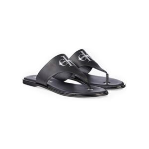 Calvin Klein Black Leather Flip Flops Flat Sandal Toe Slide - Women