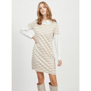 Beige-white striped dress VILA-Tinny - Women