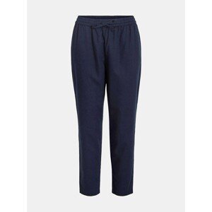 Dark blue linen shortened trousers VILA Siliana - Women