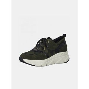 Khaki Leather Patterned Sneakers platform Tamaris - Women