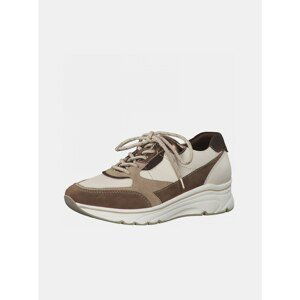 Brown-Beige Sneakers with Leather Details Tamaris - Women