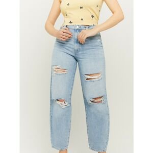 TALLY WEiJL Light Blue Shortened Straight Fit Jeans with Tattered TALLY Effect - Women