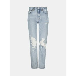 Light Blue Straight Fit Jeans with Tattered Effect TALLY WEiJL - Women