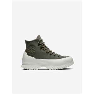 Khaki unisex ankle leather sneakers on Converse Chuc platform - unisex