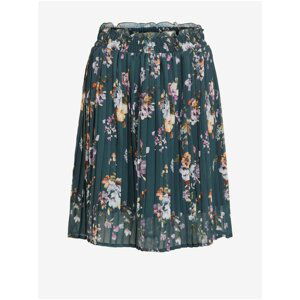 Dark Green Women Short Floral Pleated Pleated Skirt VILA Moltan - Women