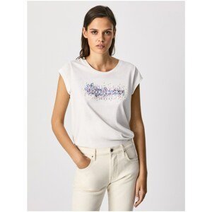 White Women's Sequin T-Shirt Pepe Jeans Berenice - Women