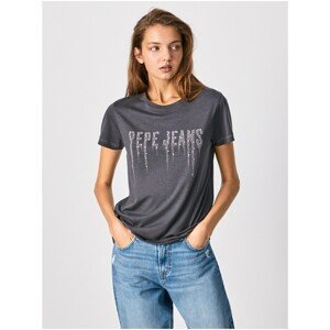 Dark Grey Women's T-Shirt with Decorative Details Pepe Jeans Debo - Women