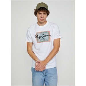 White Men's T-Shirt with Print Pepe Jeans Wesley - Men