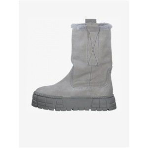 Light grey women's leather winter boots with fur Tamaris - Women