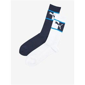 Men's Socks Set in White and Dark Blue Puma Blocked Logo So - Men's