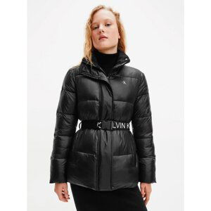 Black Women's Quilted Jacket Calvin Klein Logo Belt Waisted - Women