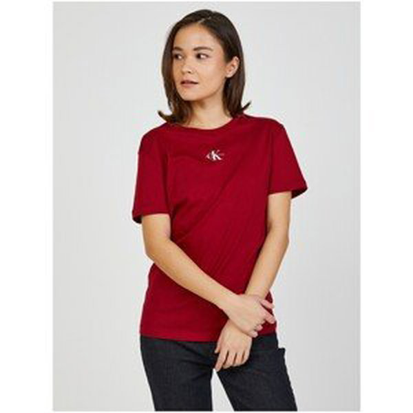 Red Women's T-Shirt Calvin Klein Micro Monogram - Women