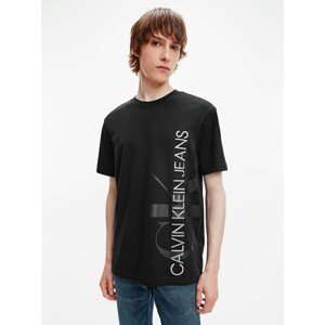 Black Men's T-Shirt with Calvin Klein Vertical Logo Tee - Men's