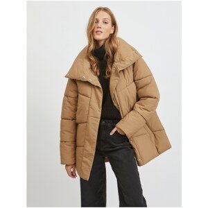 Light Brown Women's Quilted Winter Jacket with Collar VILA Louisa - Women