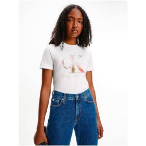 White Women's T-Shirt with Calvin Klein Print - Women