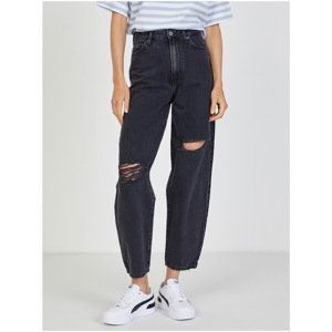 Black Women's Shortened Mom Jeans with Tattered EffectTALLY WEiJL - Women