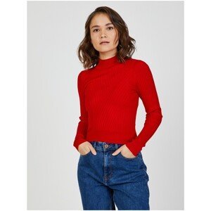 Red Women's Ribbed Sweater with Stand-Up Collar TALLY WEiJL - Women