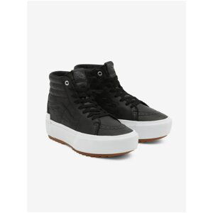 Black leather sneakers on vans platform - unisex