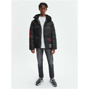 Black Men's Quilted Winter Jacket with Calvin Klein Print - Men's